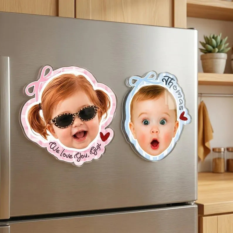 Custom Face Photo Fridge Magnet, Custom Pet Portrait Gift, Personalized Baby Face Magnet, Gift For Dad, Mom Birthday Gift, Grandma Gift. PMBILUMIE3