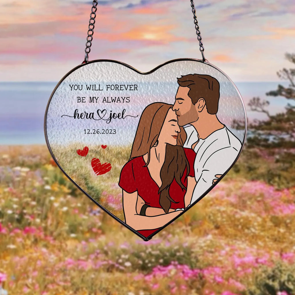 Custom Hand-draw Couple Portrait Glass Suncatcher, Anniversary Gift, Couple Portrait From Photo Gift, Boyfriend Birthday Gift, Couple Gifts. SCBILUMIE4