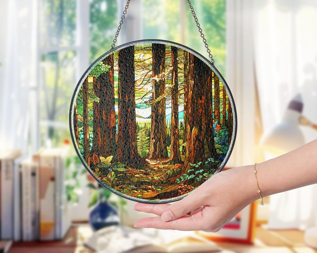Redwood National Park Glass Suncatcher, Forest Glass Suncatcher, US National Parks Window Hangings, Window Decor, Housewarming Gift. SCBILUMIE24
