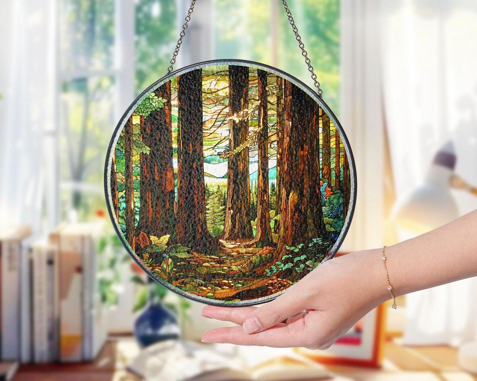 Redwood National Park Glass Suncatcher, Forest Glass Suncatcher, US National Parks Window Hangings, Window Decor, Housewarming Gift. SCBILUMIE24