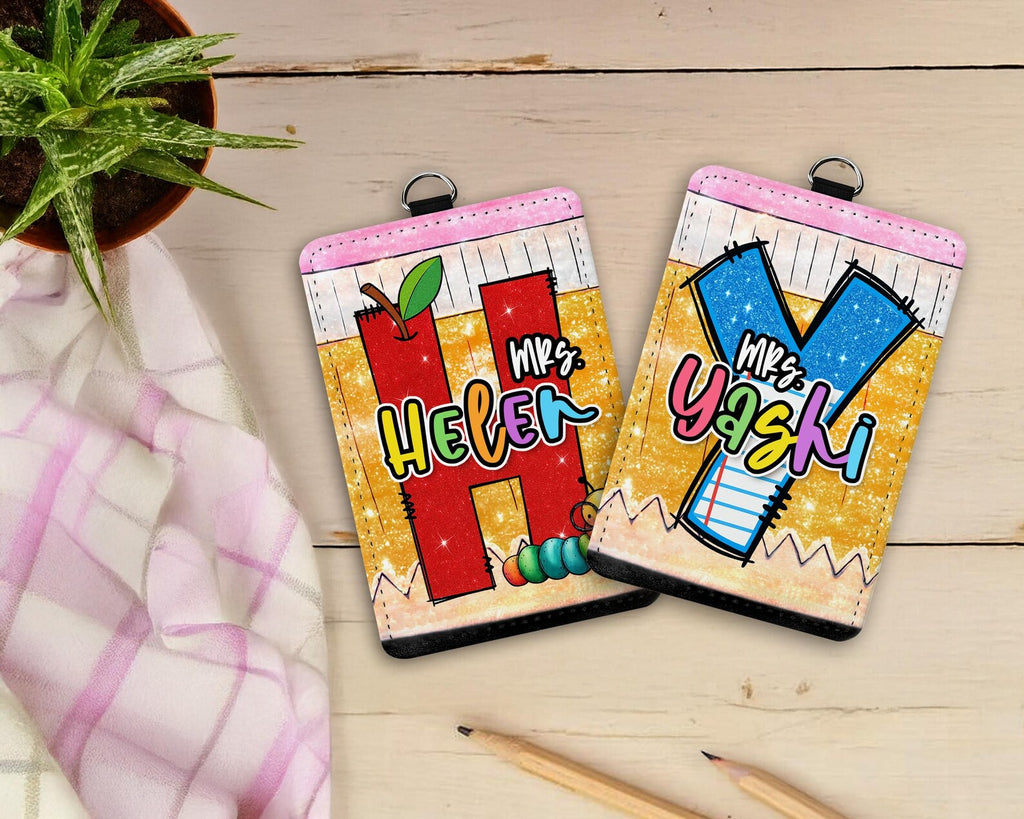 Custom Teacher ID Badge Holder, Faux Glitter Badge Holder, Gift For Teacher, Teacher Appreciation Gift, Back To School Gift From Student. BHBILIMIE2