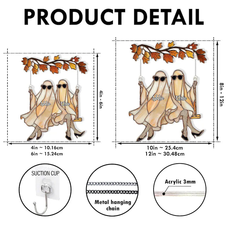 Custom Halloween Ghosts Suncatcher – Best Friends Gift, Ghost Besties Halloween Decor, Spooky Bestie Gift, Halloween Window Hanging, SCCBILUMIE2