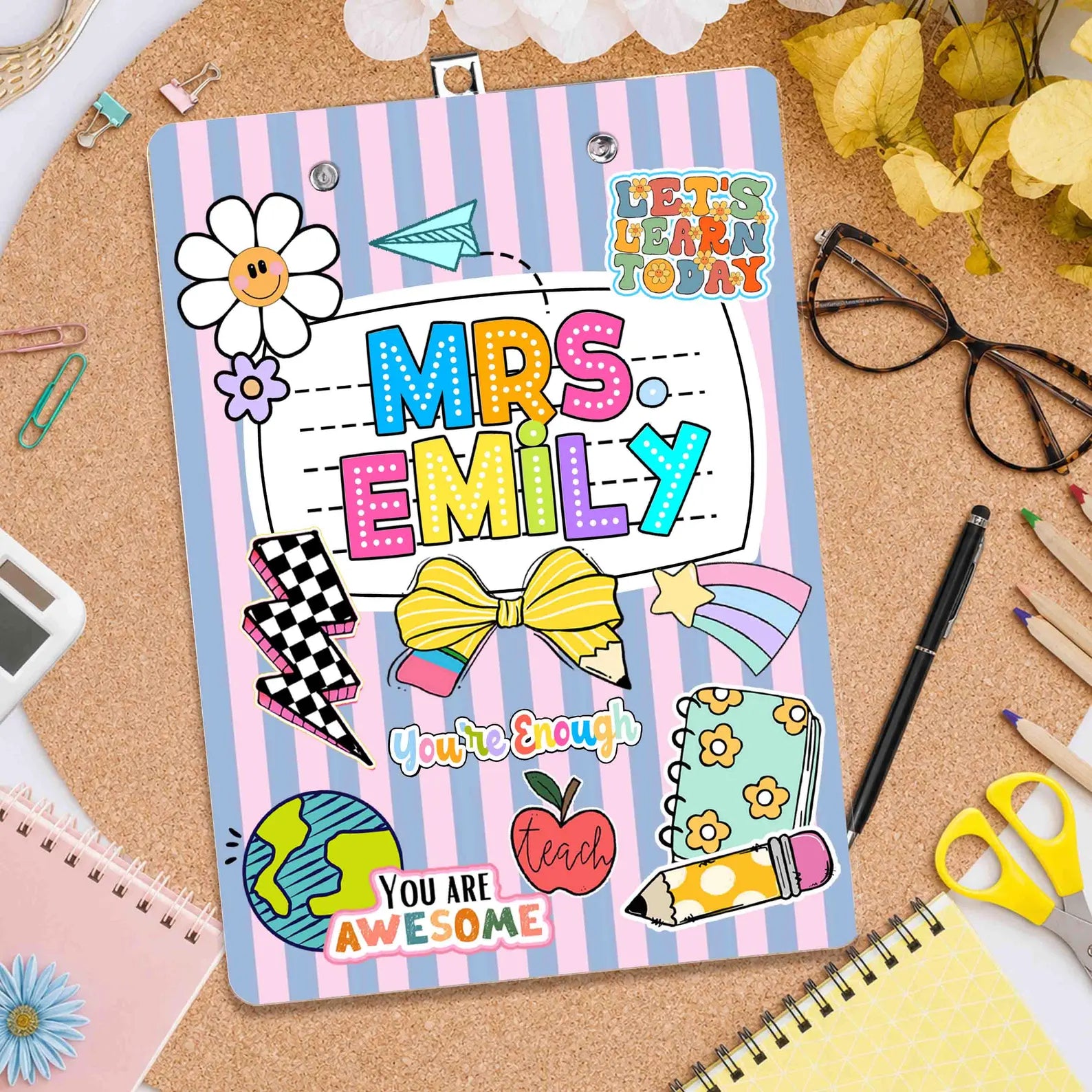 Personalized Teacher Groovy Clipboard, Teacher Appreciation Gift, Back To School Gift, New Teacher Gift, Gift For Teacher, School Supplies. BTSBILUMIE5
