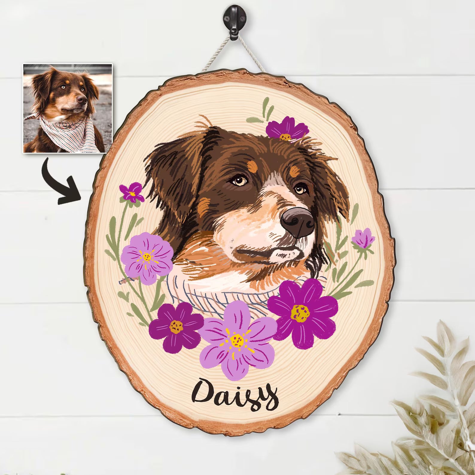 Custom Dog Portrait Wooden Hanging, Custom Pet Portrait Using Pet Photo, Dog Memorial Gift, Dog Portrait Wall Art, Pet Loss Sympathy Gift. WHBILUMMIE2