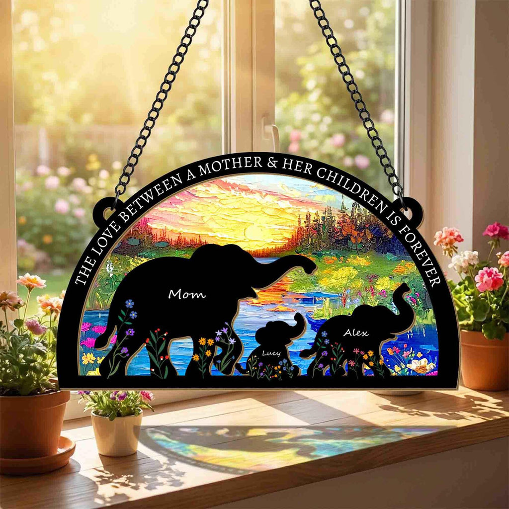 Personalized Elephant Family Suncatcher, Custom Mom Gift From Kids, Mother’s Day Gift, Gift For Nana, Grandma Gift, Window Hanging. MDBILUMIE8