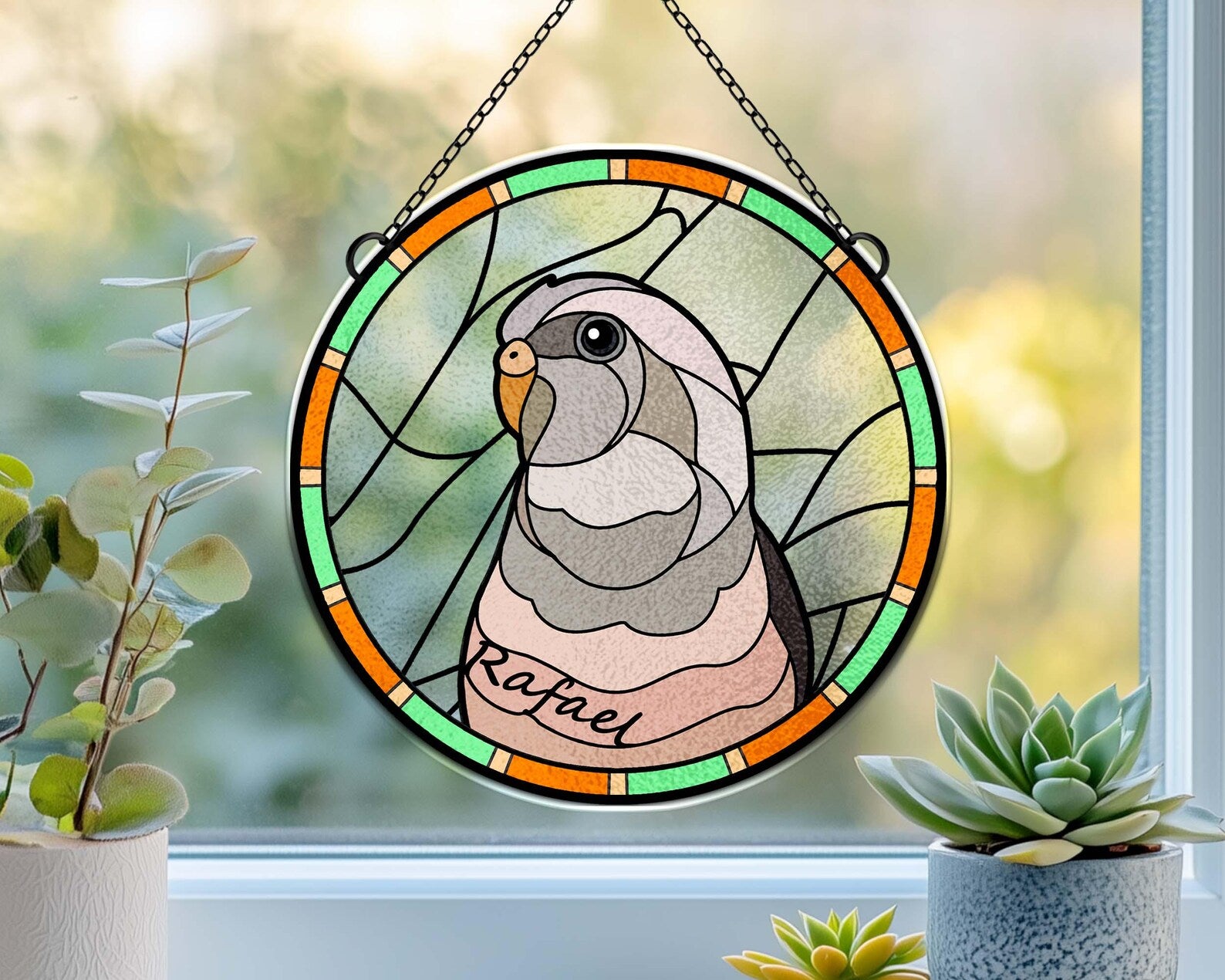 Personalized Parrot Portrait Glass Suncatcher, Bird Memorial Gift, Pet Portrait From Photo Suncatcher, Bird Lover Gift, Pet Memorial Gift. SCCBILUMMIE33