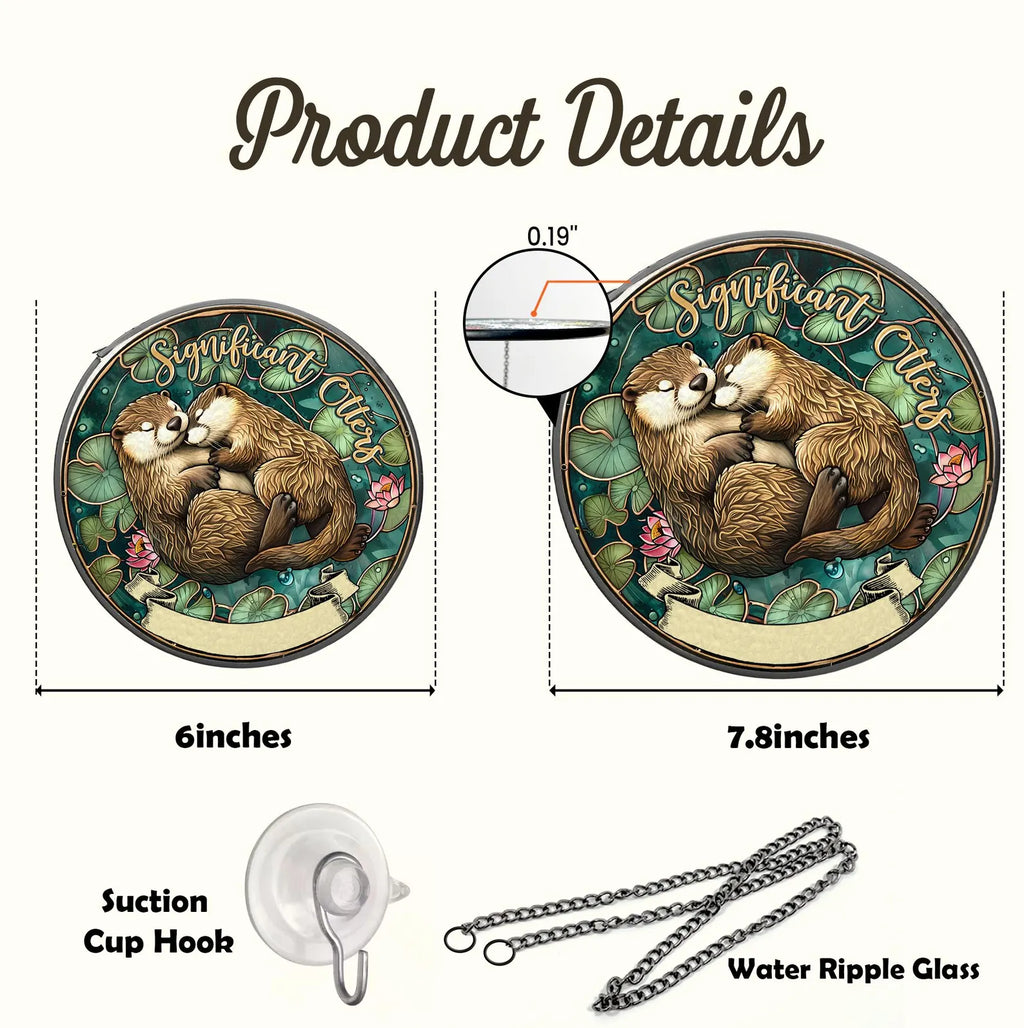 Personalized Otter Couple Glass Suncatcher, Animal Glass Suncatcher, Valentine Gifts, Anniversary Gift, Gift For Couple, Otter Gift. SCBILUMIE6