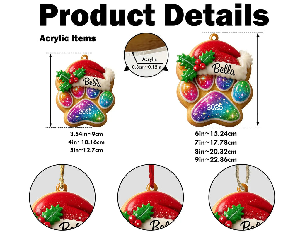 Personalized Gingerbread Pet Paw Ornament, Custom Pet Christmas Ornament, Dog Paw With Name Ornament, Dog Mom Gift, Christmas Ornament. COBILUMIE34
