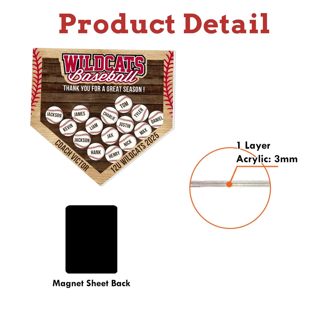 Custom Baseball Shaker Magnet, Custom Softball Coach Gifts, Custom Baseball With Name Magnet, End Of Season Coach Gifts, Baseball Team Gifts. SMFRBILUMIE1