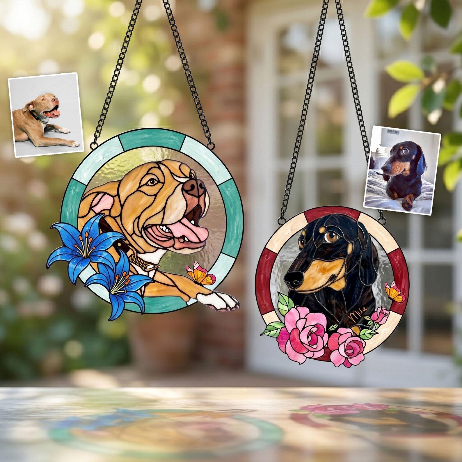 Personalized Dog Portrait Stained Glass Suncatcher, Pet Memorial Gift, Dog Photo Suncatcher, Dog Loss Keepsake, Pet Loss Sympathy Gift. SCCBILUMMIE51