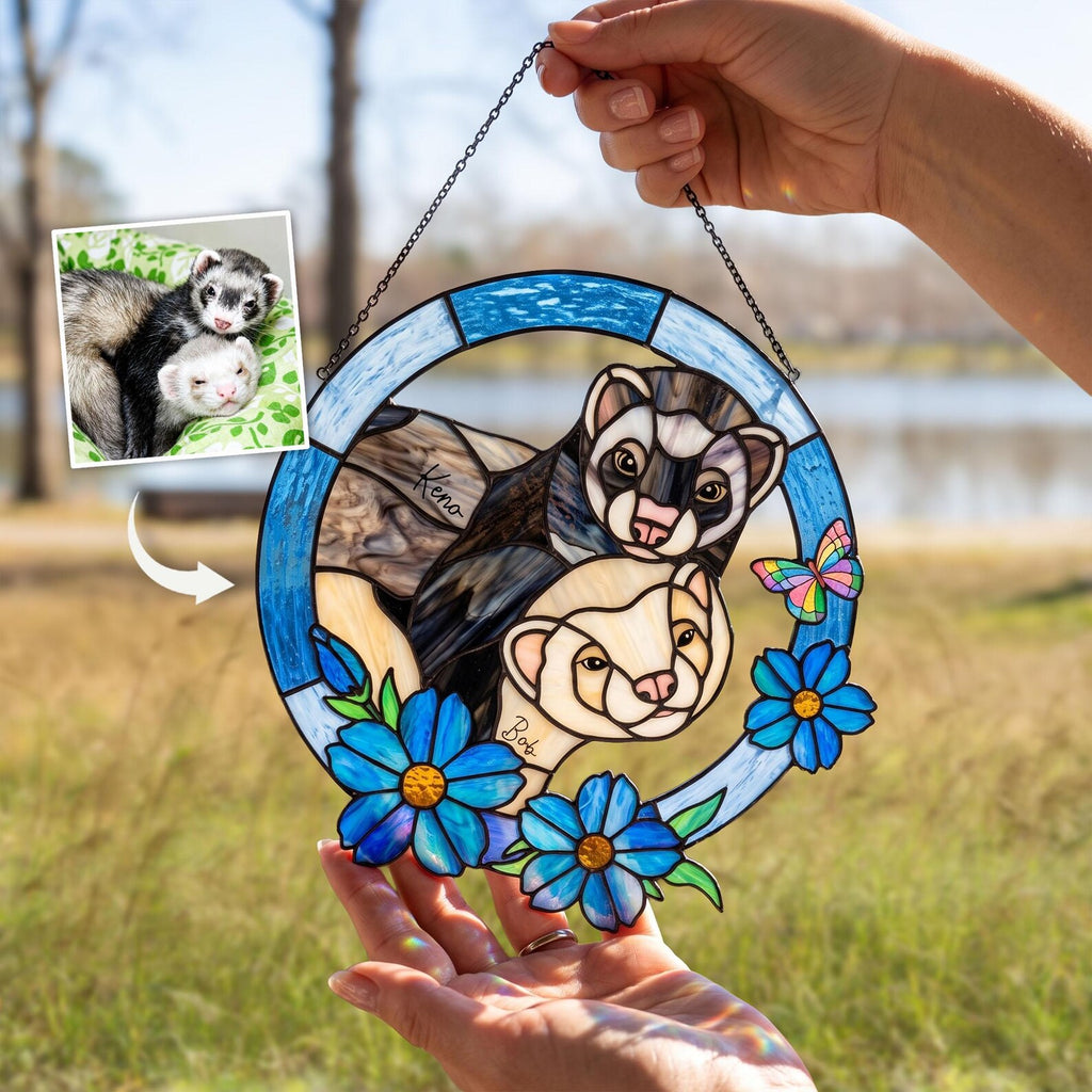 Custom Ferret Portrait From Photo Glass Suncatcher, Funny Raccoon Gift, Reptile Lover Gift, Pet Memorial Gift, Pet Loss Sympathy Gift. SCCBILUMMIE13
