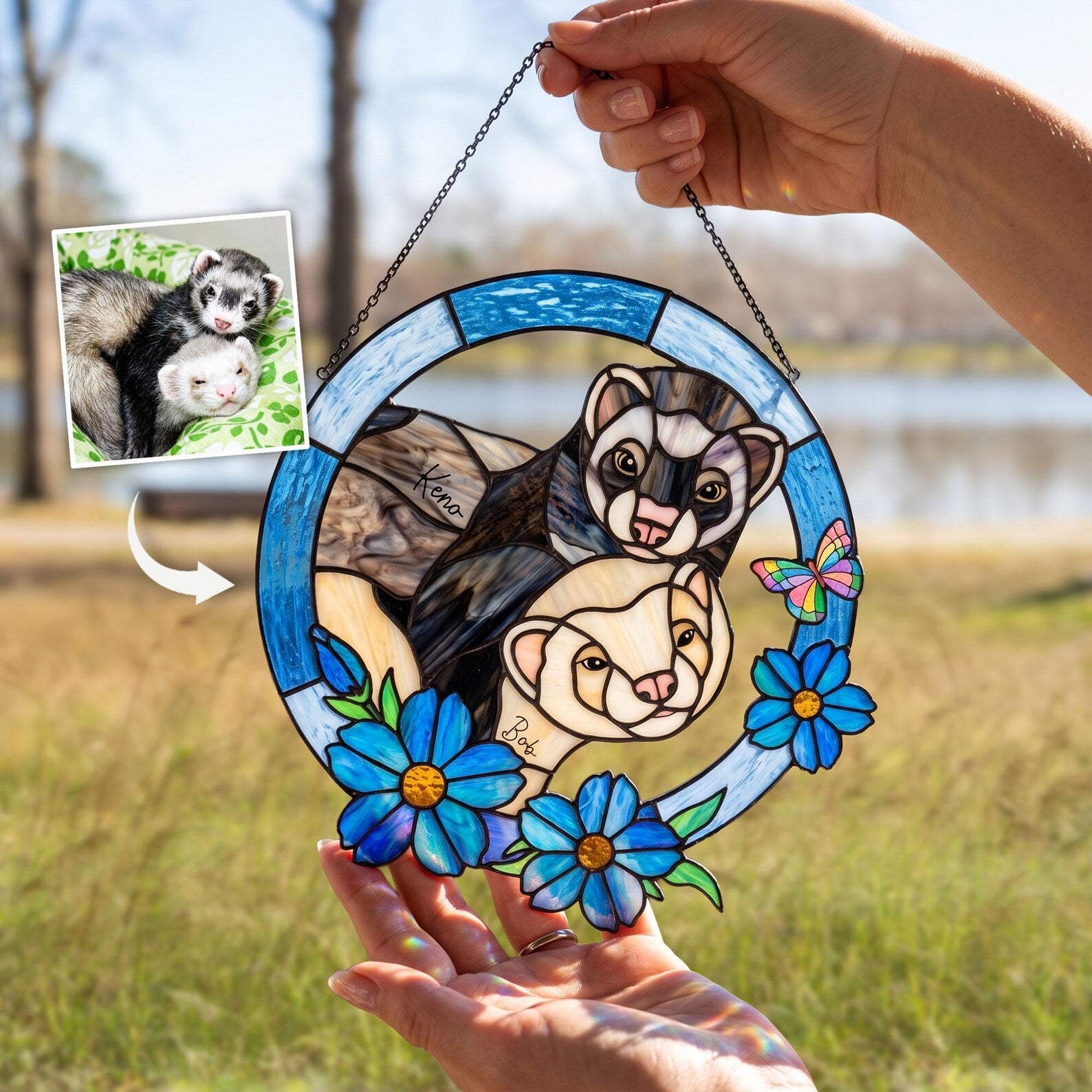 Custom Ferret Portrait From Photo Glass Suncatcher, Funny Raccoon Gift, Reptile Lover Gift, Pet Memorial Gift, Pet Loss Sympathy Gift. SCCBILUMMIE13