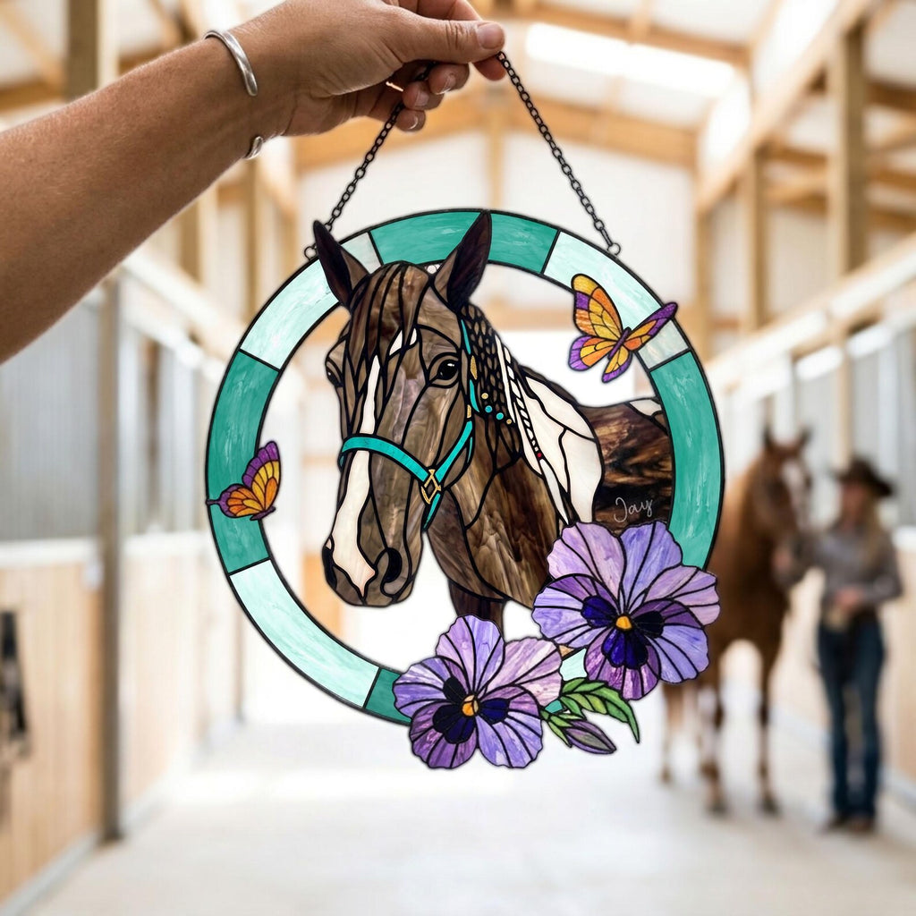 Personalized Horse Memorial Glass Suncatcher, Custom Pet Portrait From Photo Gift, Pet Memorial Gift, Horse Lover Gift, Horse Girl Gift. SCCBILUMMIE42