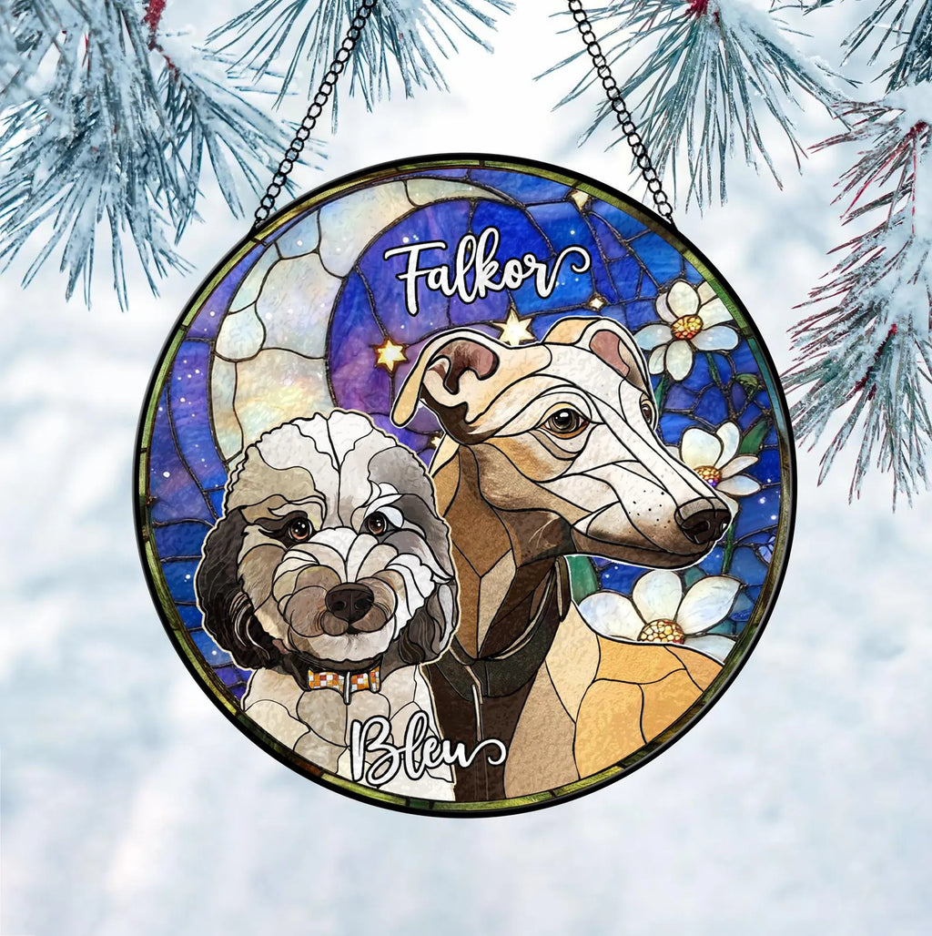 Custom Pets Portrait Glass Suncatcher, Custom Dog Portrait From Photo Glass Art, Dog Memorial Gift, Cat Lover Gift, Christmas Decoration. SCCBILUMMIE29