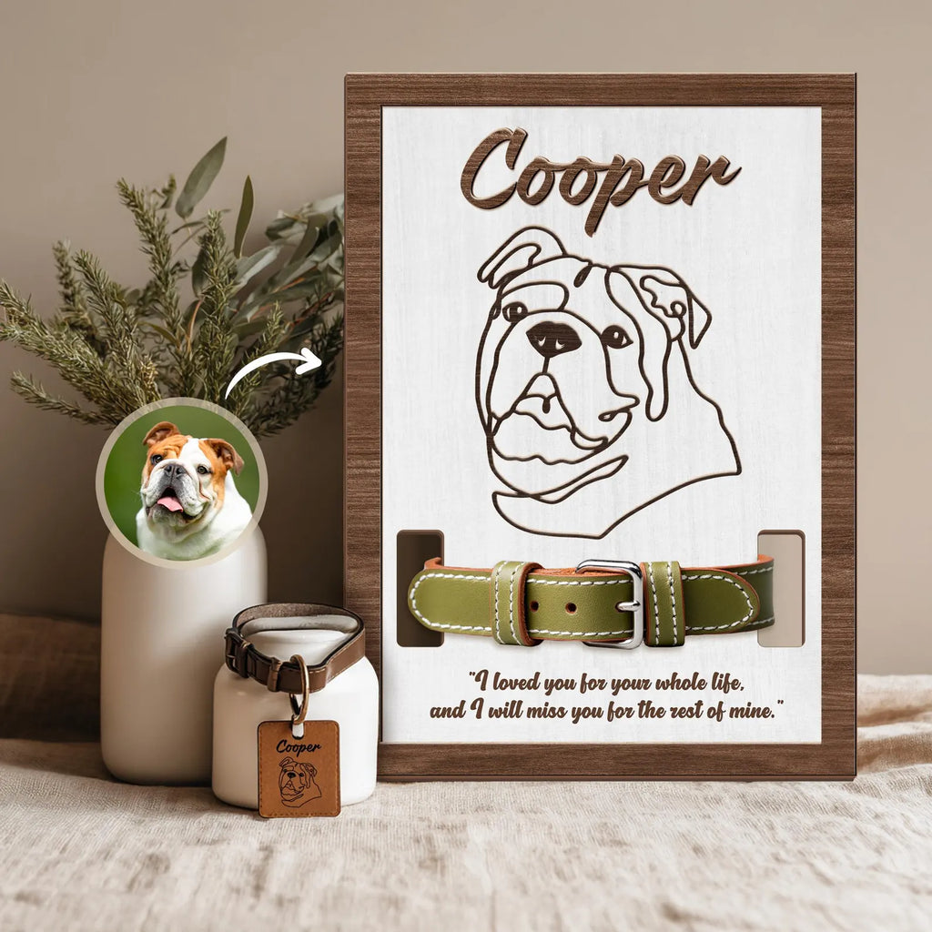 Custom Memorial Pet Collar Sign, Custom Dog Memorial Collar Holder Frame, Pet Memorial Gift, Dog Loss Gift, Loss Of Pet Sympathy Gift. PTBILUMIE7