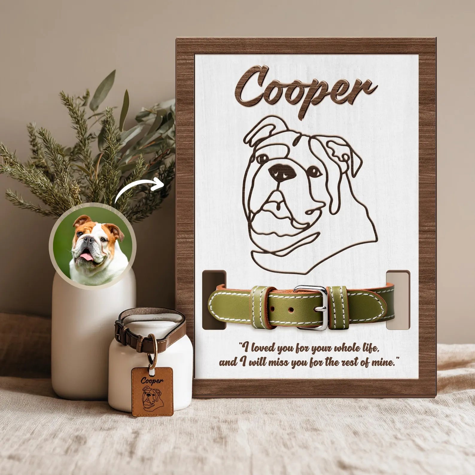 Custom Memorial Pet Collar Sign, Custom Dog Memorial Collar Holder Frame, Pet Memorial Gift, Dog Loss Gift, Loss Of Pet Sympathy Gift. PTBILUMIE7
