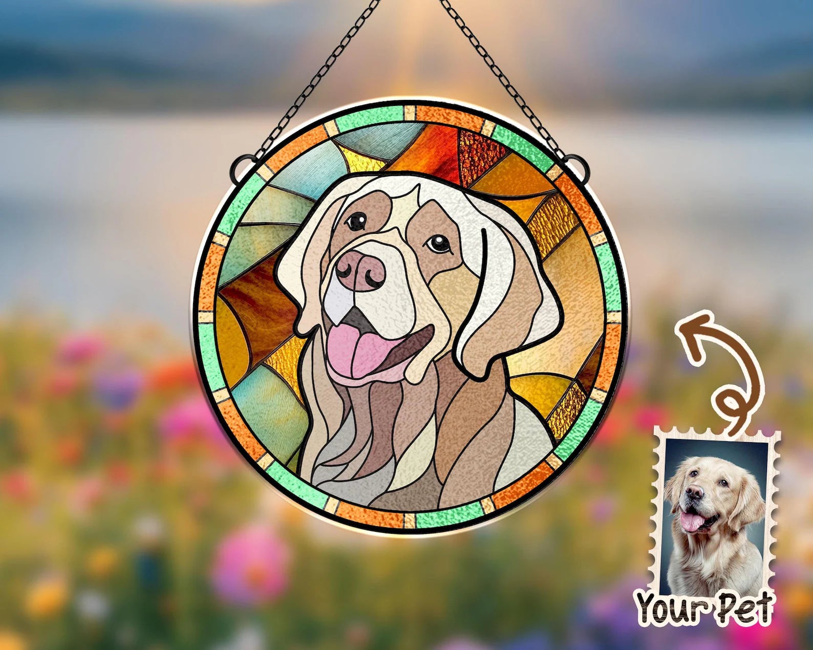 Personalized Pet Portrait Glass Suncatcher, Pet Memorial Gift, Dog Portrait From Photo Suncatcher, Loss Of Pet Gift, Pet Sympathy Gift. SCCBILUMMIE8