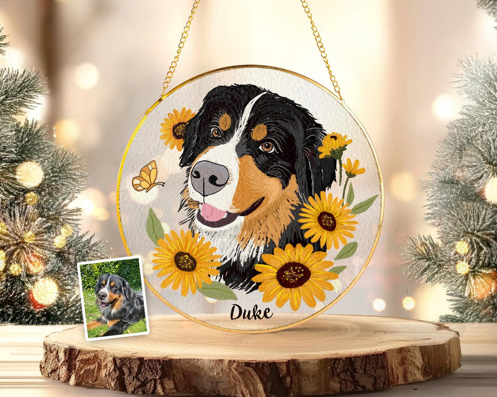 Custom Cat Portrait Glass Suncatcher with Gold Frame & Stand, Pet Memorial Gift, Cat Mom Gift, Loss Of Pet Sympathy Gift, Christmas Decor. SCCBILUMMIE34