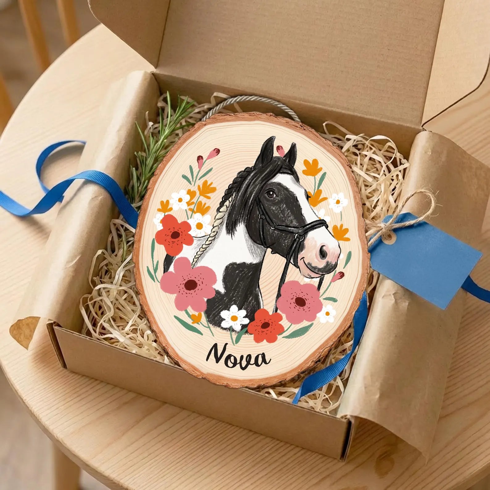 Custom Horse Portrait Wooden Hanging, Custom Pet Portrait Using Pet Photo, Horse Memorial Gift, Horse Lover Gift, Pet Loss Sympathy Gift. WHBILUMMIE6