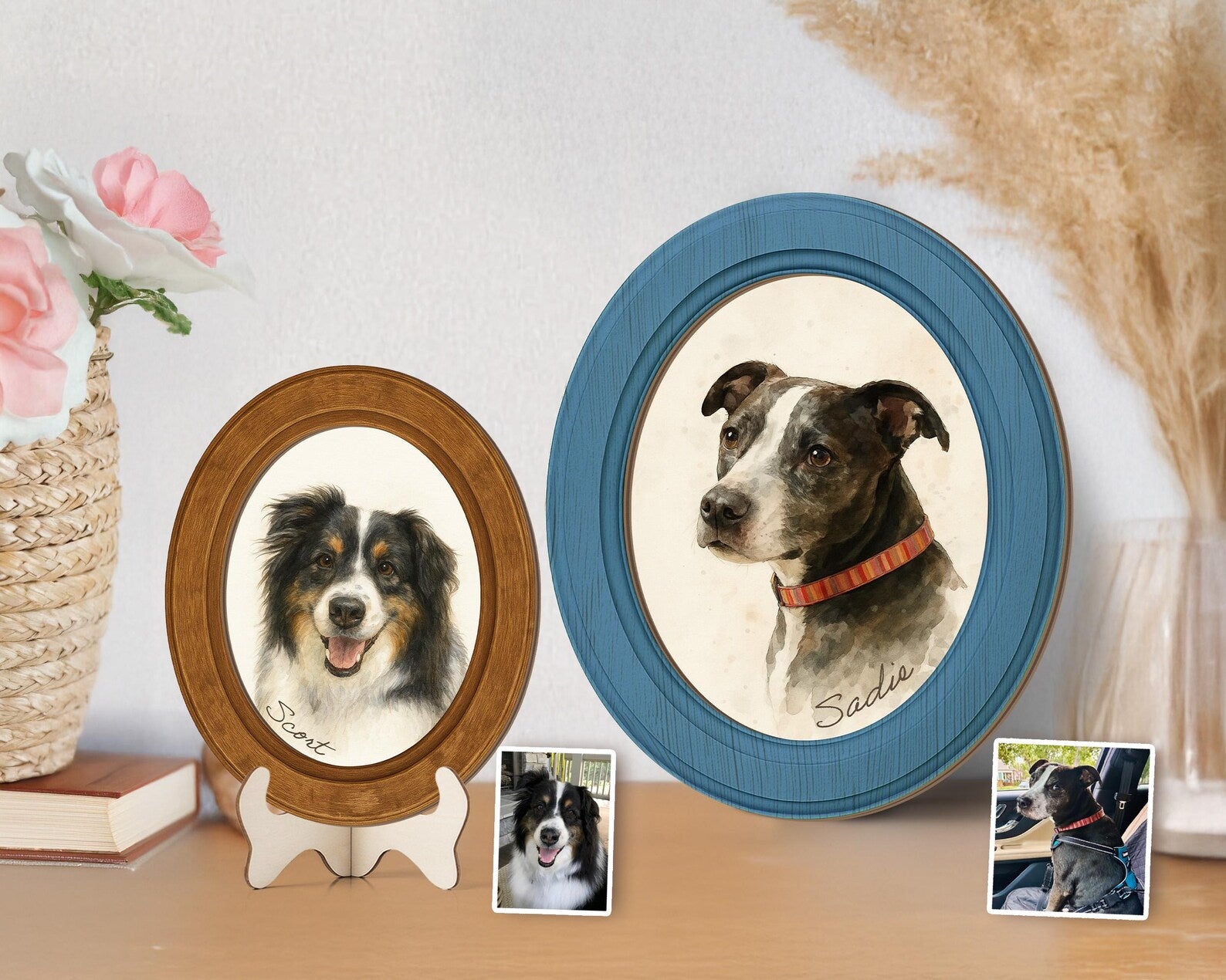 Custom Pet Portrait From Photo Wooden Hanging, Custom Dog Photo Frame, Pet Memorial Gift, Dog Loss Sympathy Gift, Gift For Dog Lovers. PTBILUMIE4