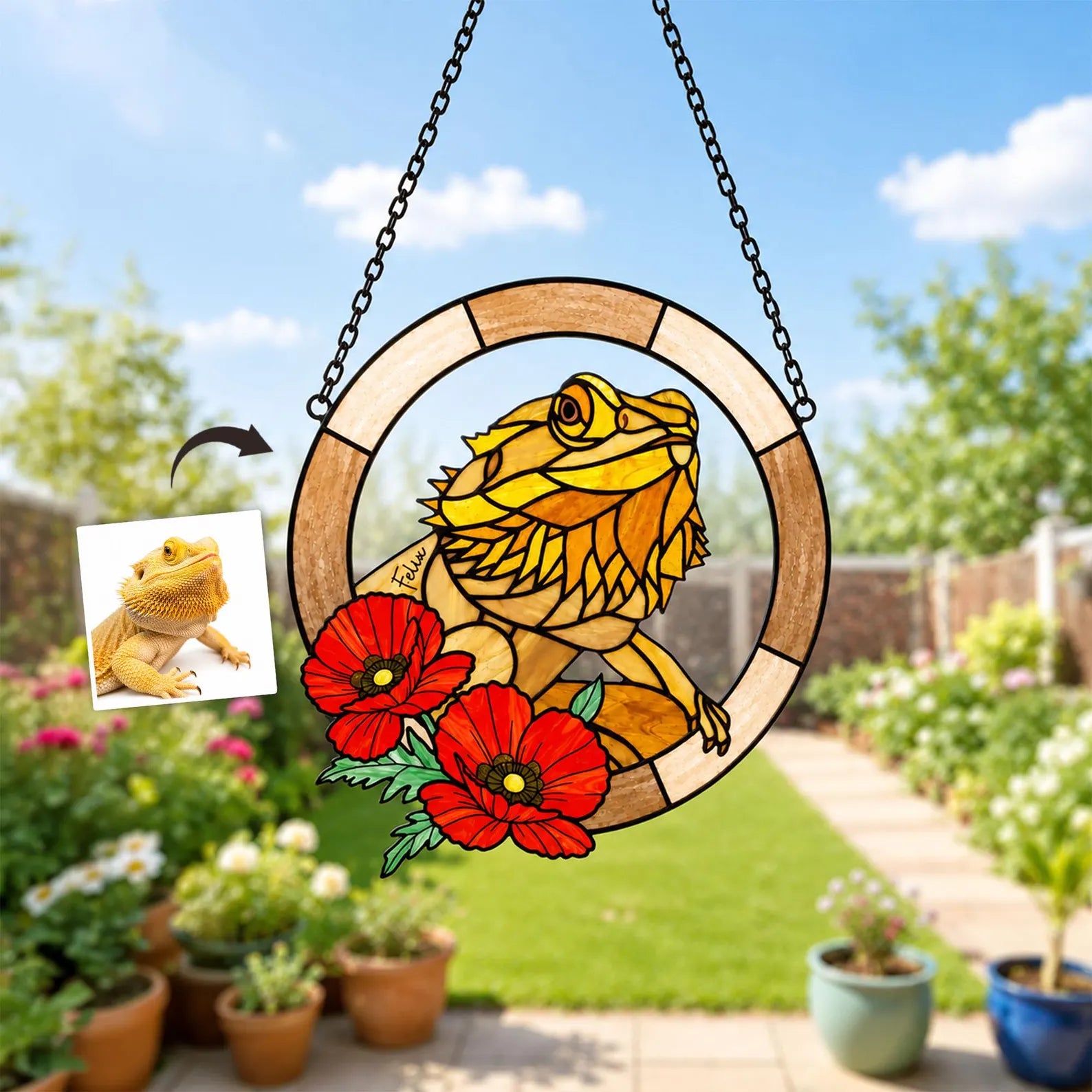 Custom Bearded Dragon Memorial Glass Suncatcher, Funny Lizard Gift, Reptile Lover Gift, Pet Memorial Gift, Loss Of Pet Gift, Window Hanging. SCCBILUMMIE31