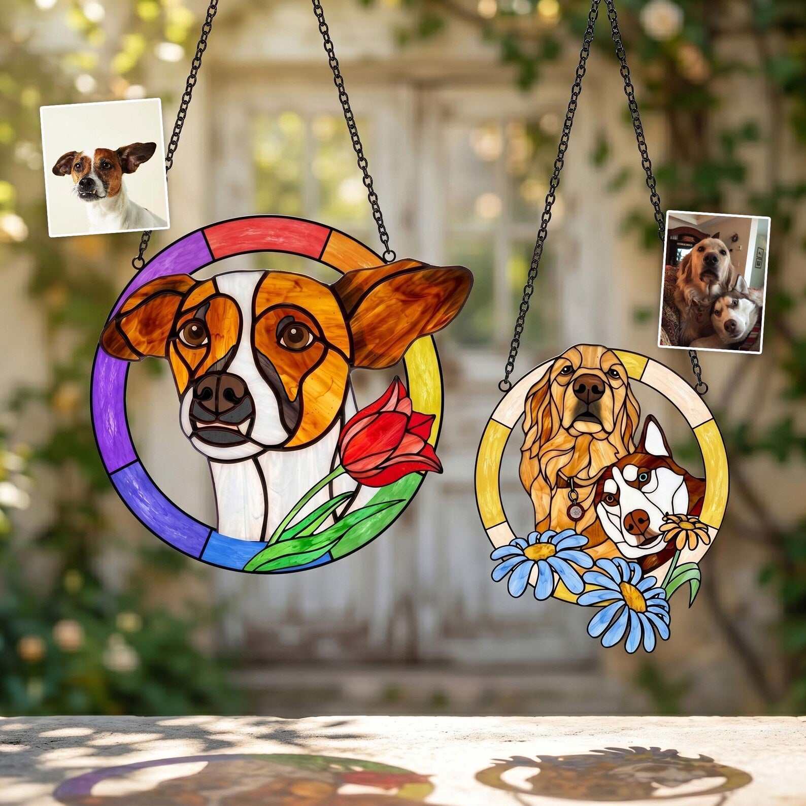 Personalized Dog Portrait Stained Glass Suncatcher, Pet Memorial Gift, Dog Photo Suncatcher, Dog Loss Keepsake, Pet Loss Sympathy Gift. SCCBILUMMIE51
