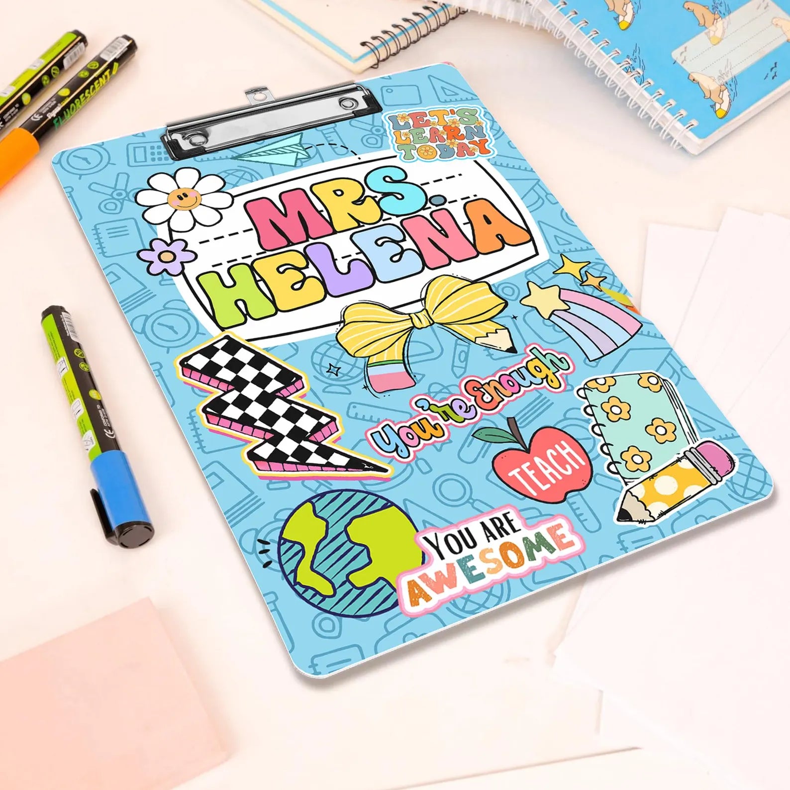 Customized Teacher Groovy Clipboard, Custom Teacher Appreciation Gift, Back To School Teacher Gift, Best Teacher Gift, School Supplies. BTSBILUMIE1