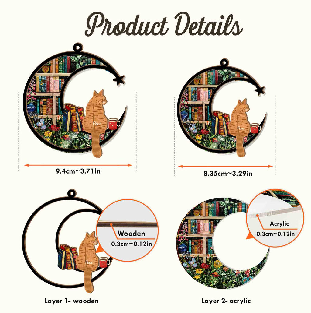 Personalized Cat Book Suncatcher, Custom Reading Cat Suncatcher, Bookish Gift, Cat Window Hangings, Gift for Cat Lover, Gift for Book Lovers. SCCBILUMMIE36