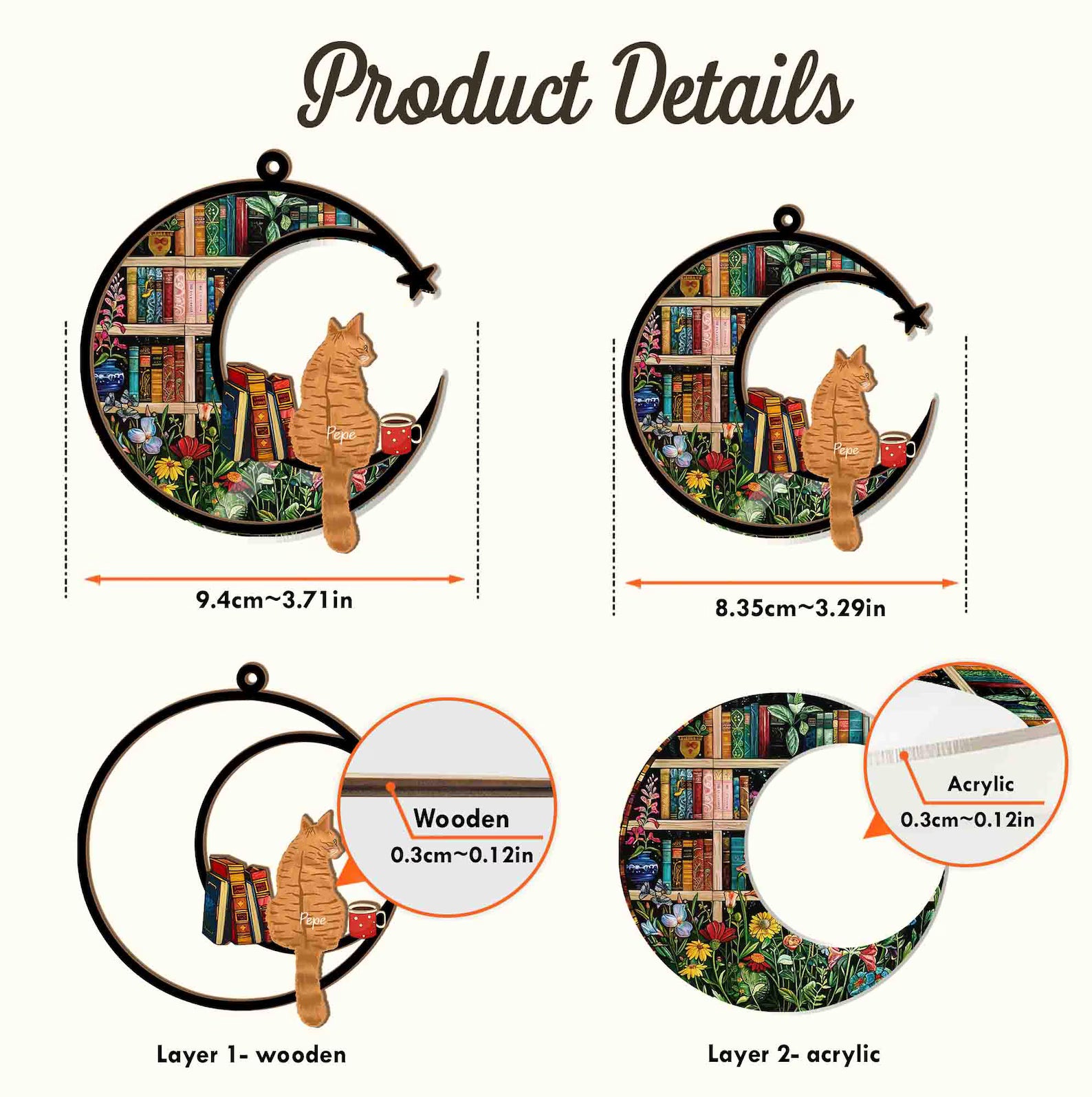 Personalized Cat Book Suncatcher, Custom Reading Cat Suncatcher, Bookish Gift, Cat Window Hangings, Gift for Cat Lover, Gift for Book Lovers. SCCBILUMMIE36