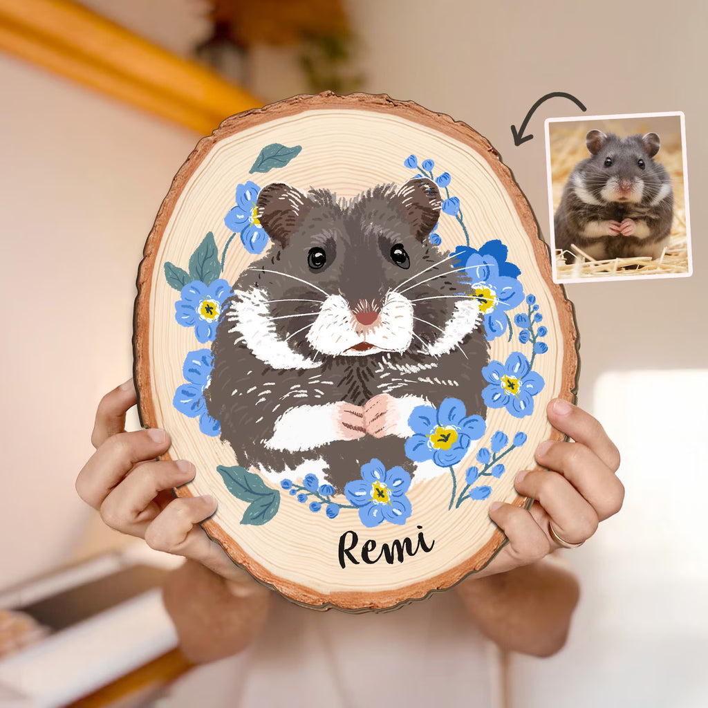 Custom Guinea Pig Portrait Wooden Hanging, Custom Pet Memorial Gift, Hamster Memorial Gift, Pet Portrait Wall Art, Pet Loss Sympathy Gift. WHBILUMMIE5