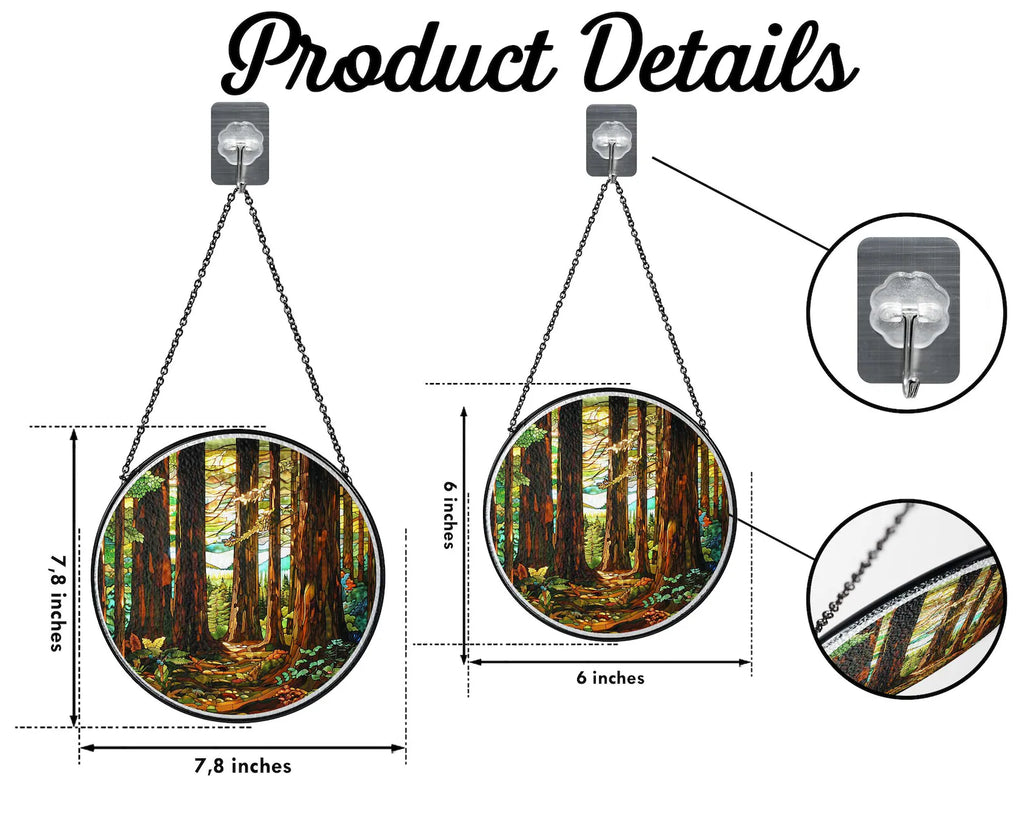 Redwood National Park Glass Suncatcher, Forest Glass Suncatcher, US National Parks Window Hangings, Window Decor, Housewarming Gift. SCBILUMIE24
