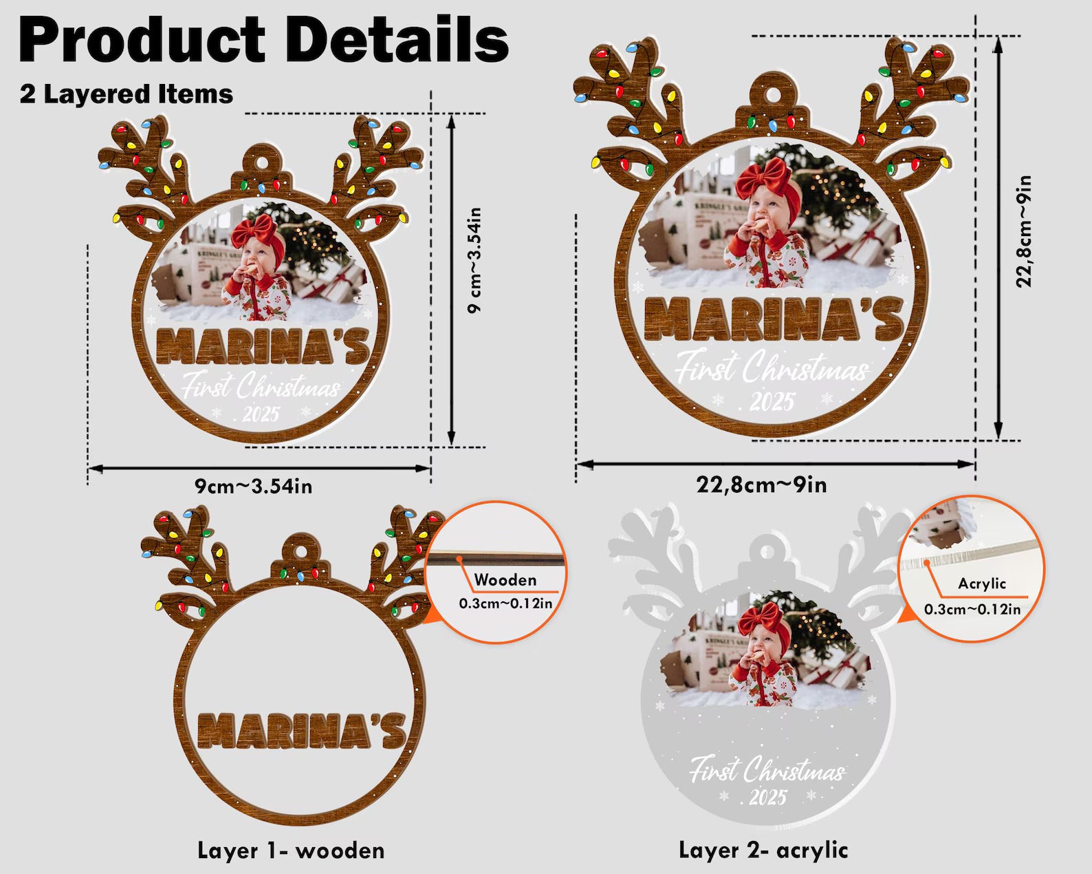 Personalized Baby's First Christmas Ornament, Baby Photo Ornament, New Baby Ornament, Baby Shower Gift, Newborn Ornament, Christmas Decor. COBILUMIE80