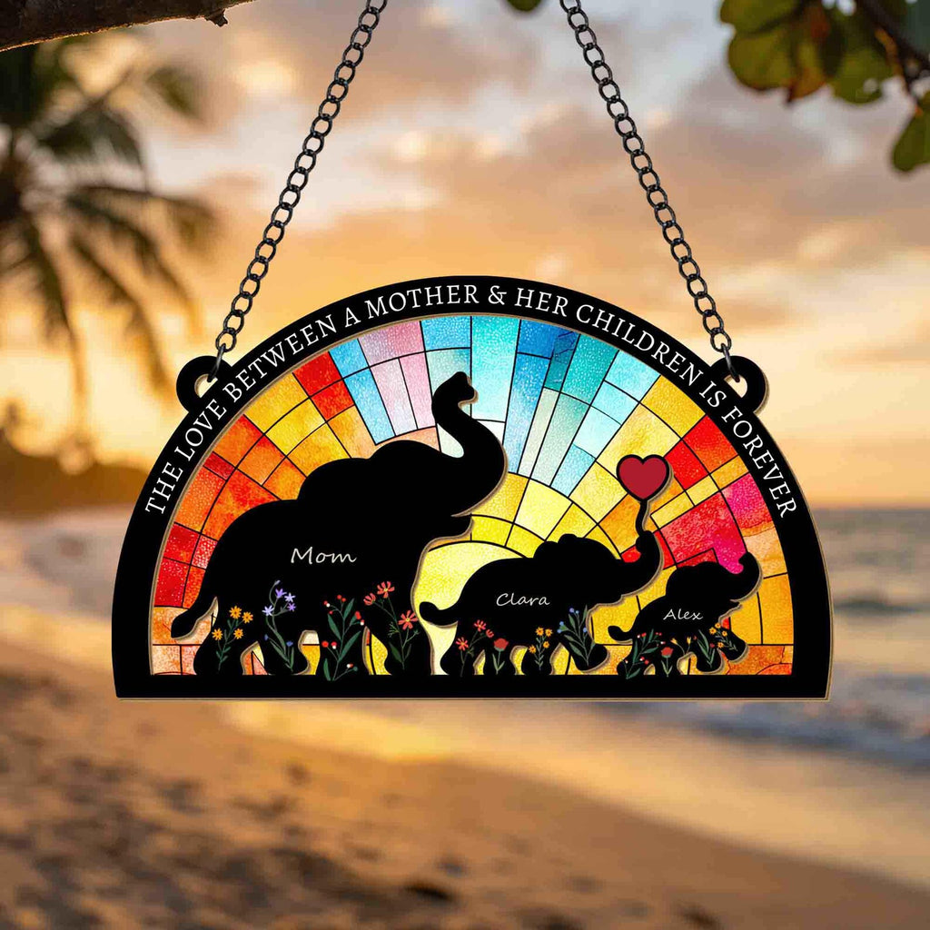 Personalized Elephant Family Suncatcher, Custom Mom Gift From Kids, Mother’s Day Gift, Gift For Nana, Grandma Gift, Window Hanging. MDBILUMIE8