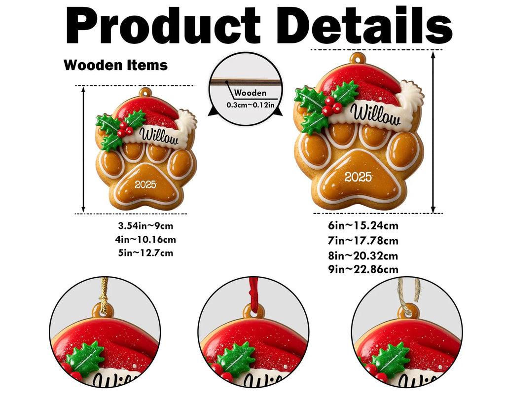 Personalized Gingerbread Pet Paw Ornament, Custom Pet Christmas Ornament, Dog Paw With Name Ornament, Dog Mom Gift, Christmas Ornament. COBILUMIE34