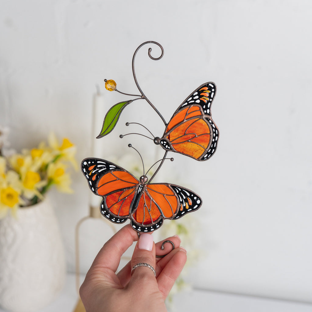 monarchs butterflies stained glass suncatcher