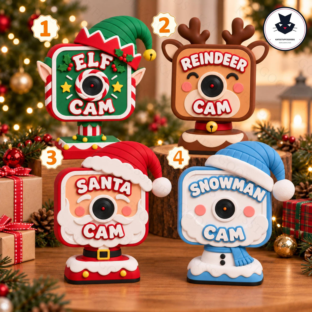 Christmas Camera 3D Print STL 3MF Files, Elf Santa Reindeer Snowman Cam, Cute Holiday Decor, Christmas Surveillance Camera File, 3D Print