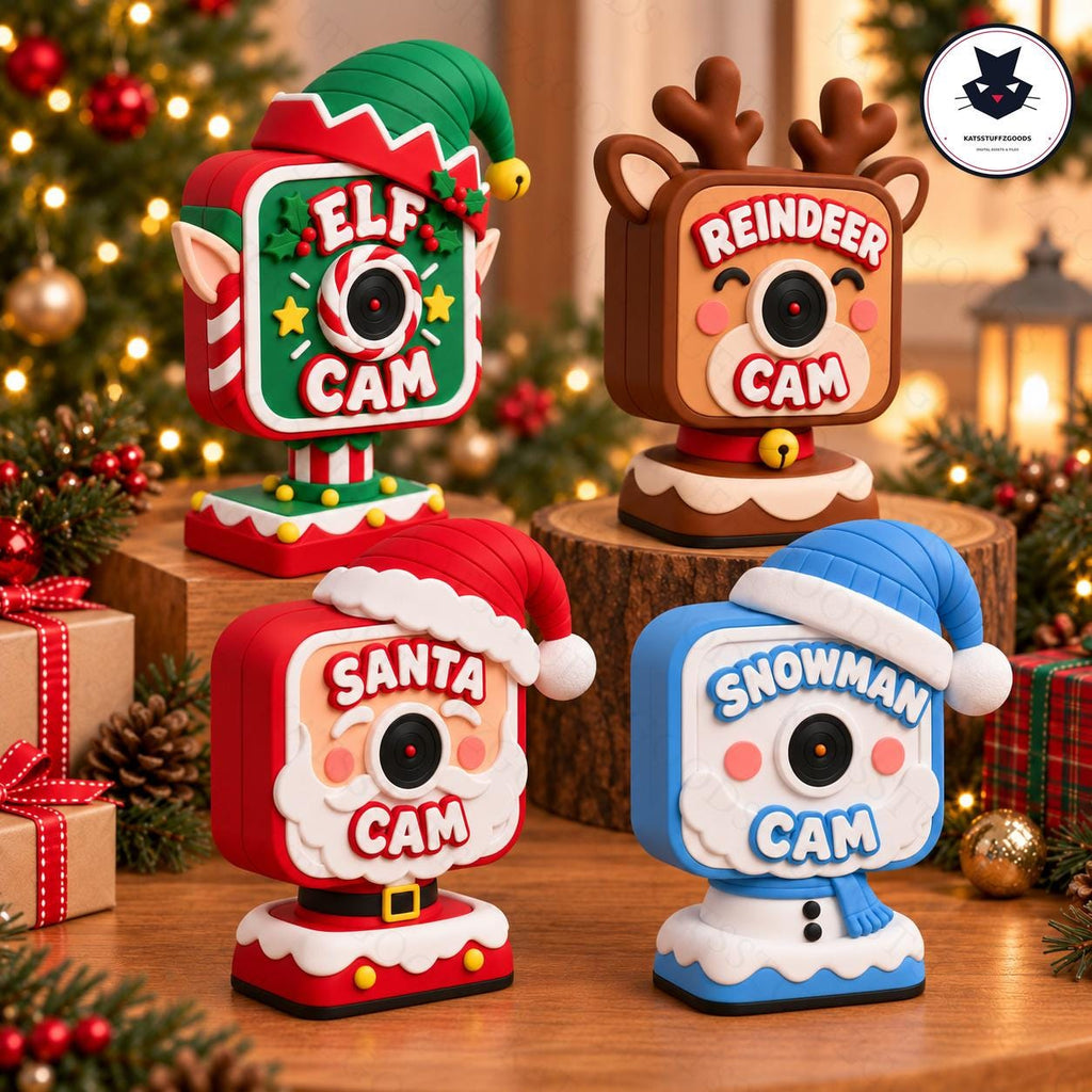 Christmas Camera 3D Print STL 3MF Files, Elf Santa Reindeer Snowman Cam, Cute Holiday Decor, Christmas Surveillance Camera File, 3D Print