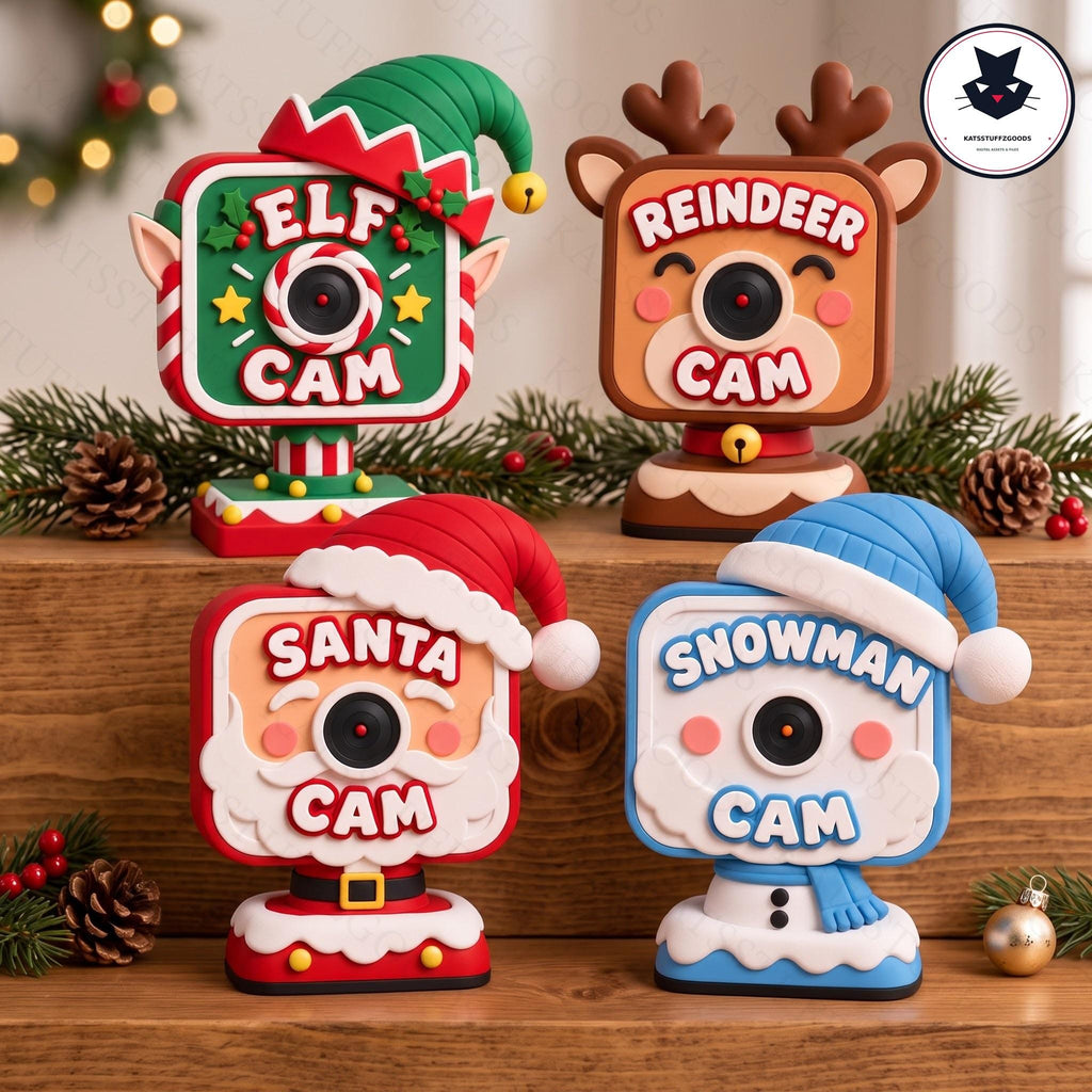 Christmas Camera 3D Print STL 3MF Files, Elf Santa Reindeer Snowman Cam, Cute Holiday Decor, Christmas Surveillance Camera File, 3D Print