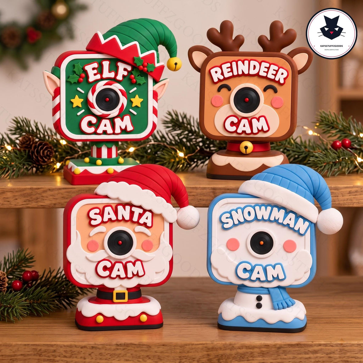 Christmas Camera 3D Print STL 3MF Files, Elf Santa Reindeer Snowman Cam, Cute Holiday Decor, Christmas Surveillance Camera File, 3D Print