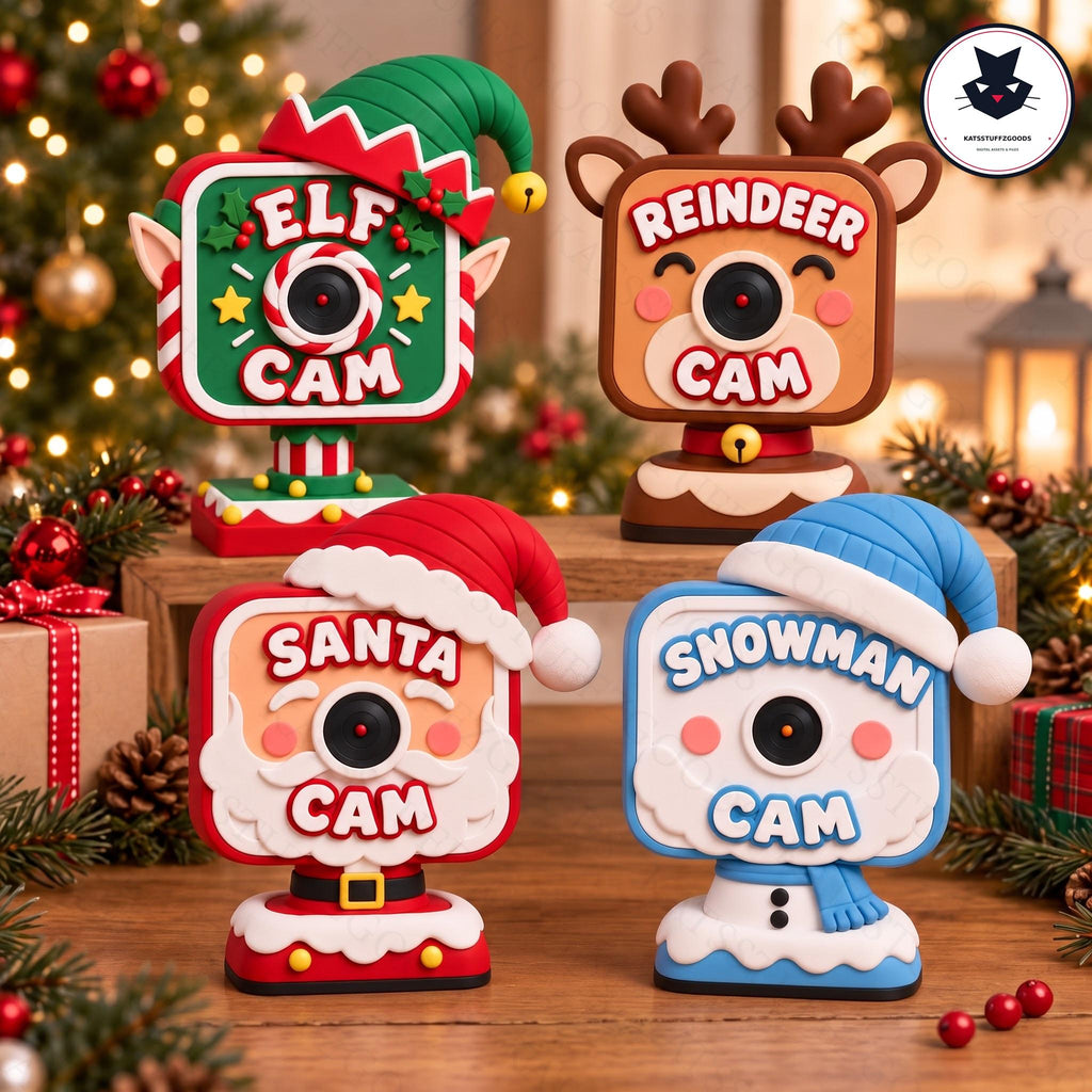 Christmas Camera 3D Print STL 3MF Files, Elf Santa Reindeer Snowman Cam, Cute Holiday Decor, Christmas Surveillance Camera File, 3D Print