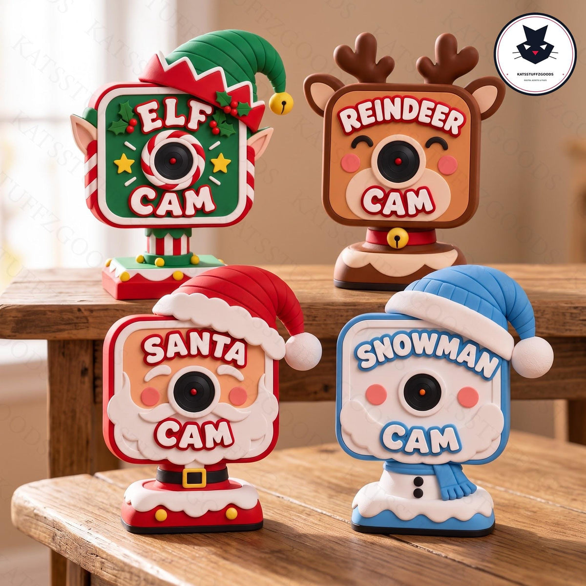 Christmas Camera 3D Print STL 3MF Files, Elf Santa Reindeer Snowman Cam, Cute Holiday Decor, Christmas Surveillance Camera File, 3D Print