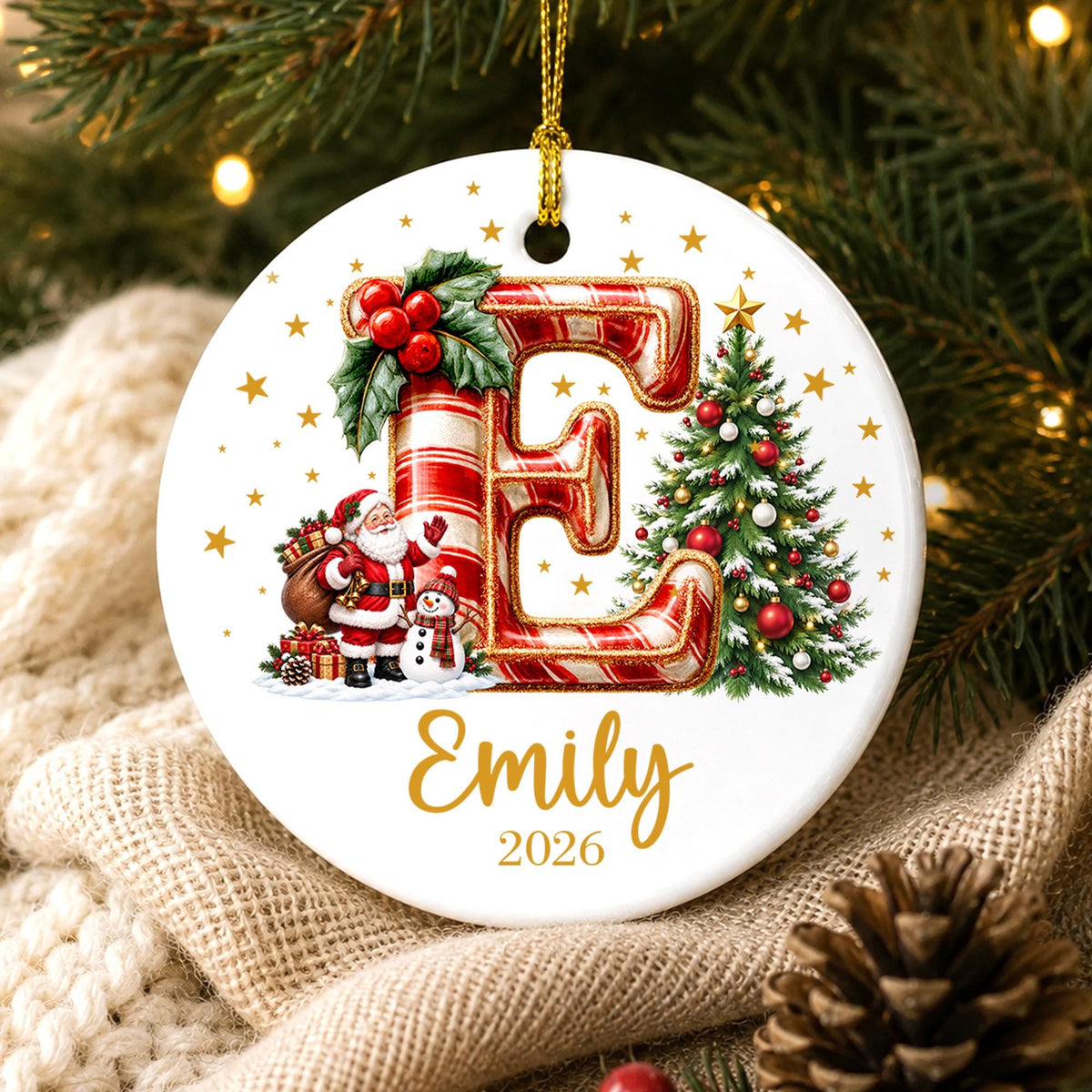 Custom Christmas Name Glass Ornament 2026, Initial Kids Name Ornament, Snowman Christmas Ornaments for Kids, Family Christmas Keepsake