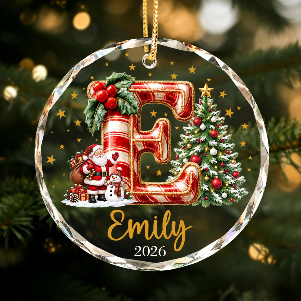 Custom Christmas Name Glass Ornament 2026, Initial Kids Name Ornament, Snowman Christmas Ornaments for Kids, Family Christmas Keepsake