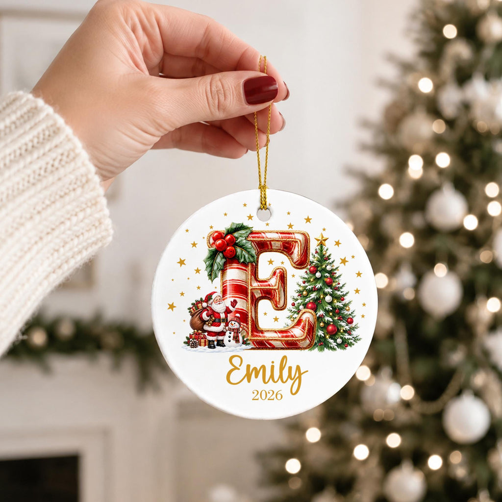 Custom Christmas Name Glass Ornament 2026, Initial Kids Name Ornament, Snowman Christmas Ornaments for Kids, Family Christmas Keepsake