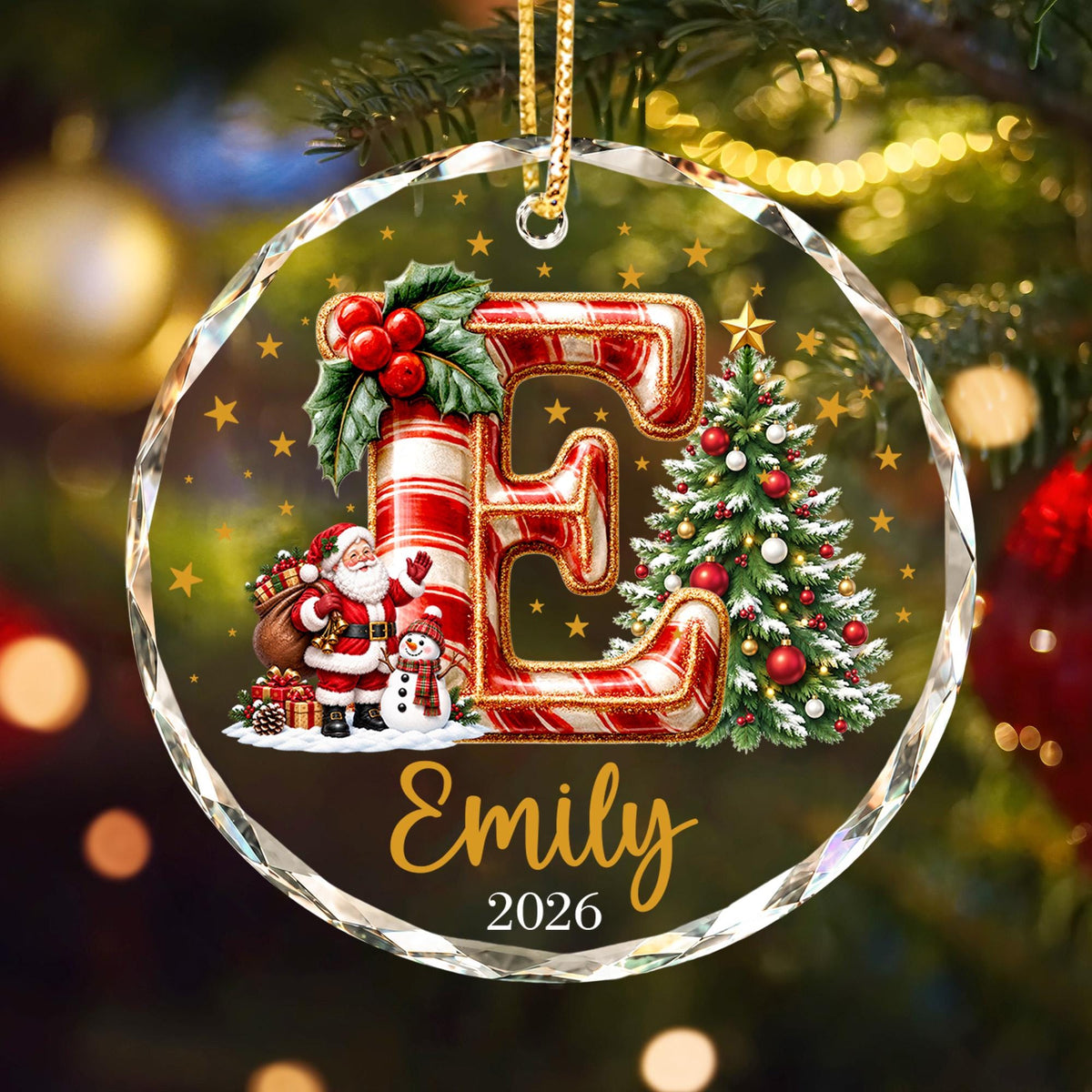 Custom Christmas Name Glass Ornament 2026, Initial Kids Name Ornament, Snowman Christmas Ornaments for Kids, Family Christmas Keepsake