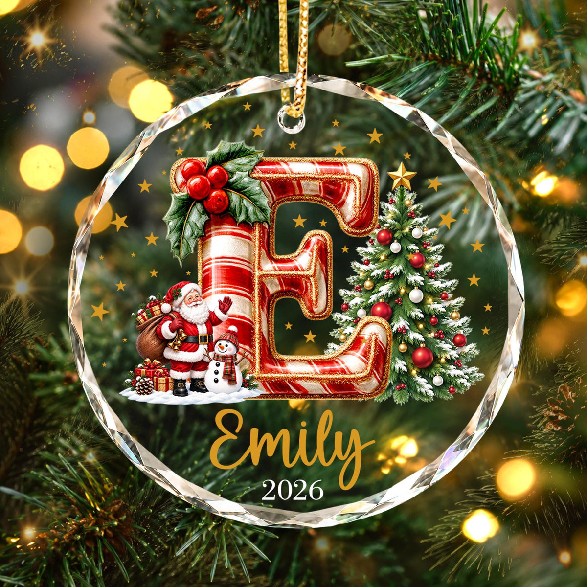Custom Christmas Name Glass Ornament 2026, Initial Kids Name Ornament, Snowman Christmas Ornaments for Kids, Family Christmas Keepsake