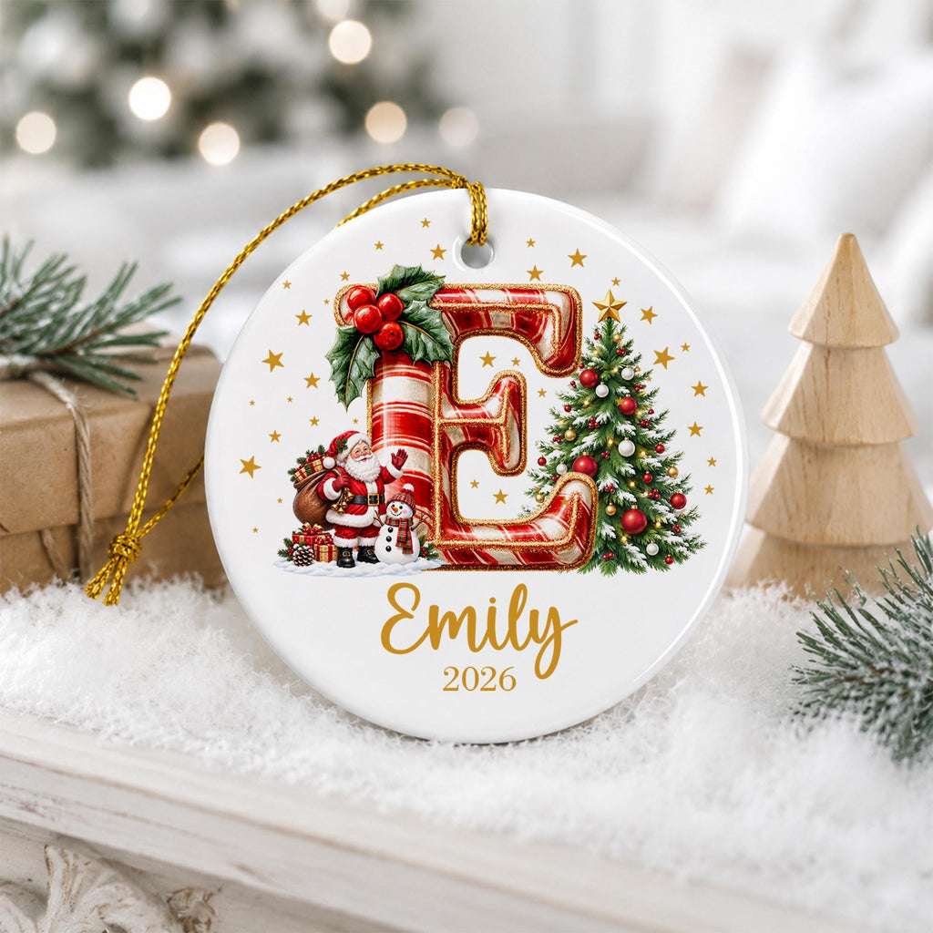 Custom Christmas Name Glass Ornament 2026, Initial Kids Name Ornament, Snowman Christmas Ornaments for Kids, Family Christmas Keepsake