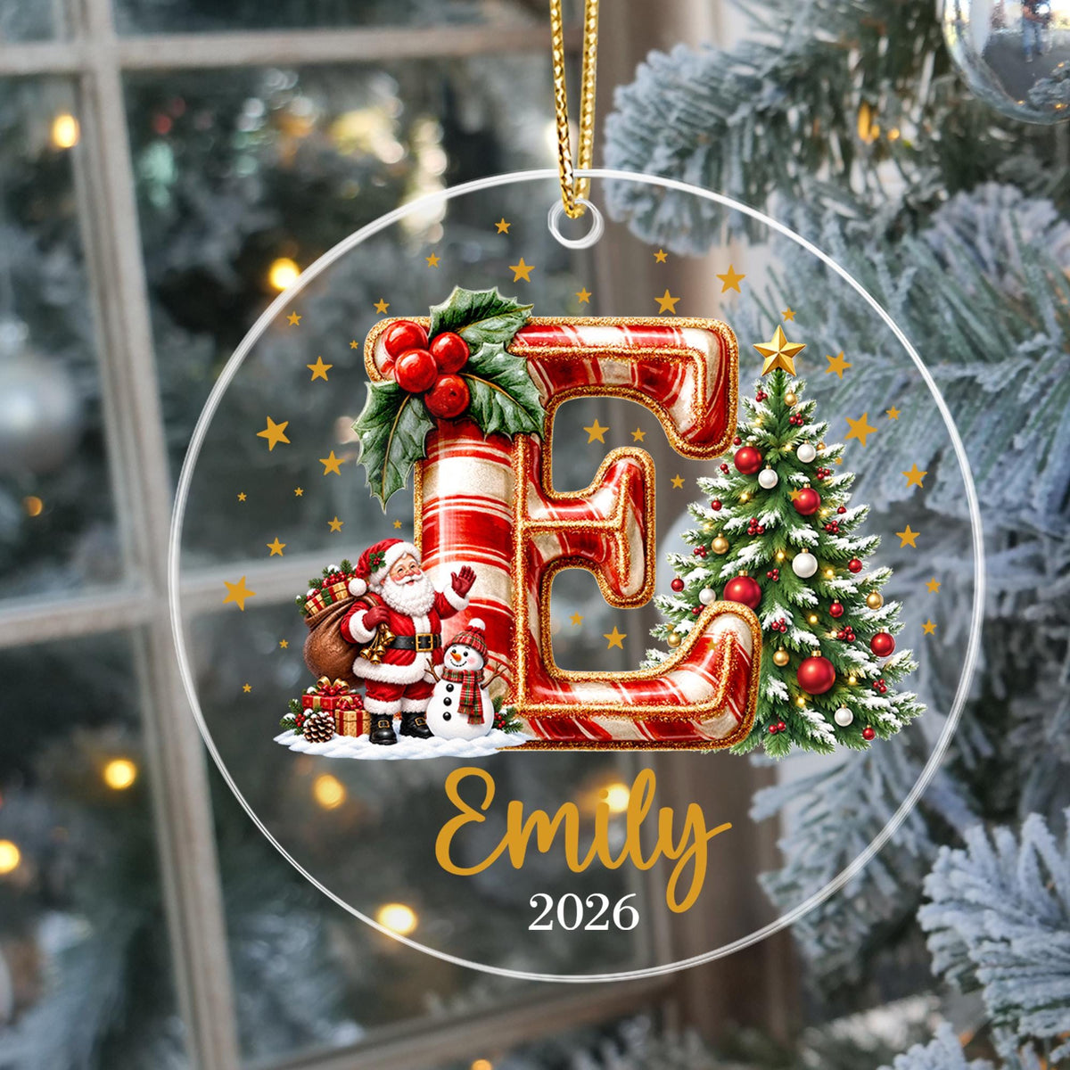 Custom Christmas Name Glass Ornament 2026, Initial Kids Name Ornament, Snowman Christmas Ornaments for Kids, Family Christmas Keepsake
