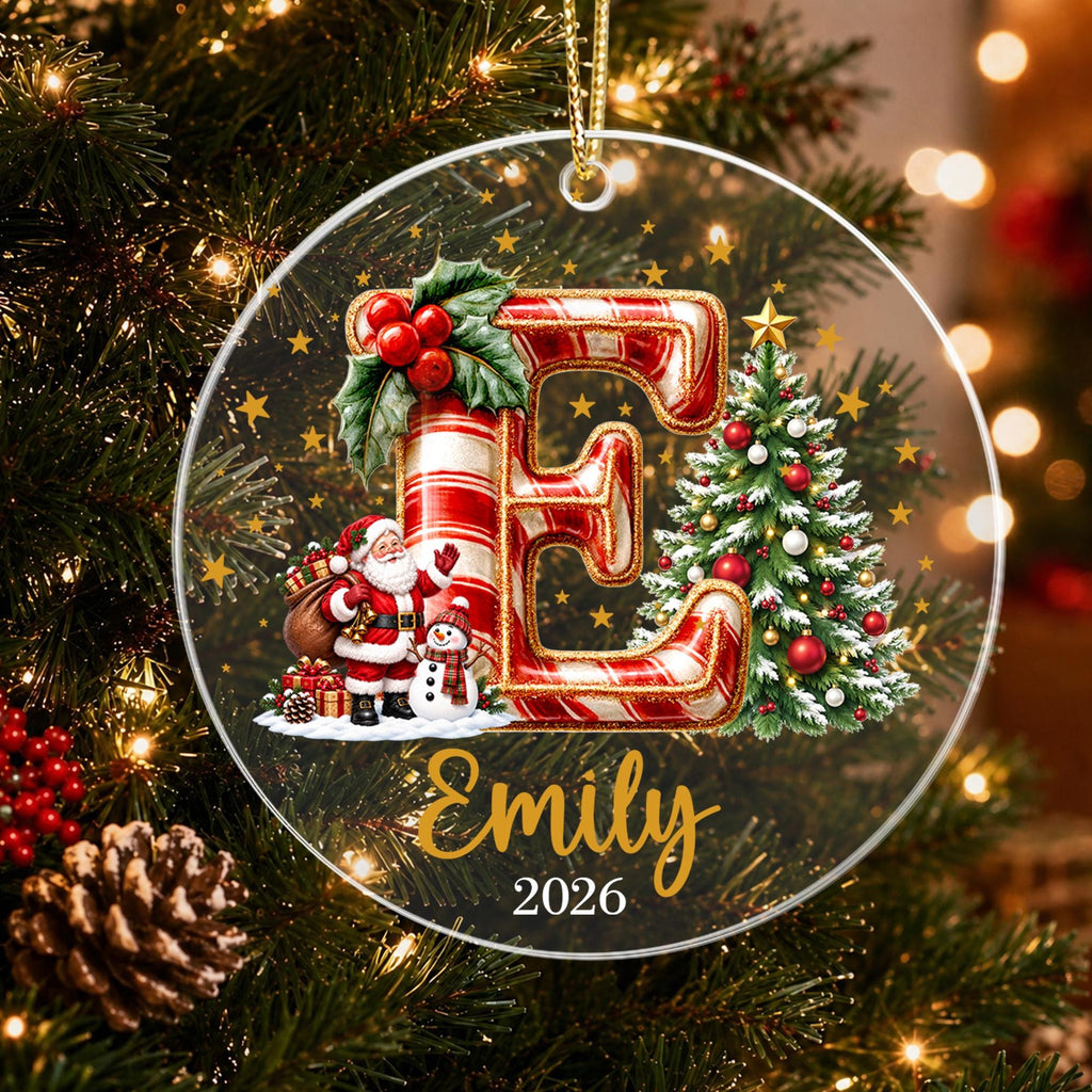 Custom Christmas Name Glass Ornament 2026, Initial Kids Name Ornament, Snowman Christmas Ornaments for Kids, Family Christmas Keepsake