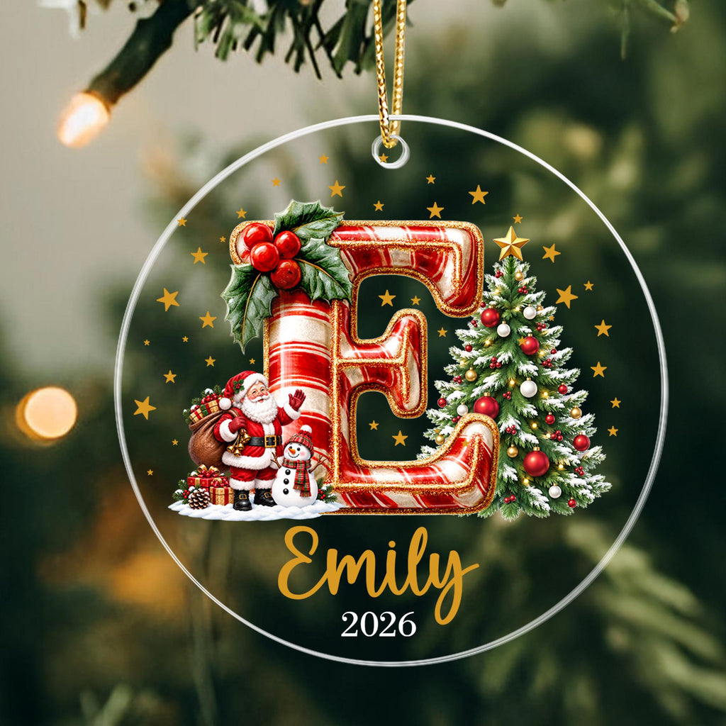 Custom Christmas Name Glass Ornament 2026, Initial Kids Name Ornament, Snowman Christmas Ornaments for Kids, Family Christmas Keepsake